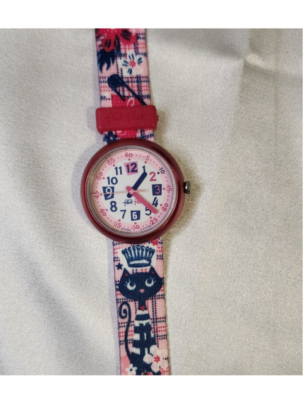 Y2K Kidcore Flik Flak Rocker Cat Fabric Strap Watch
